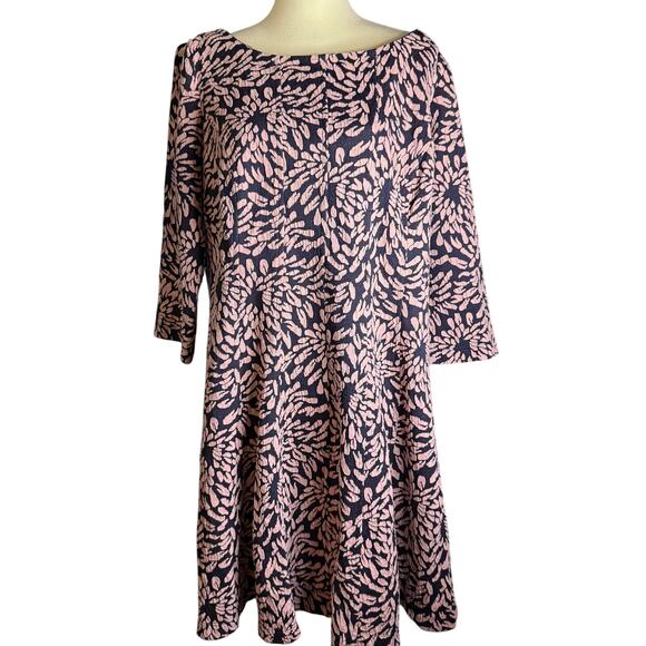 Taylor Navy & Pink Floral Jacquard Fit & Flare Dress, Plus Size 14W - Picture 1 of 9